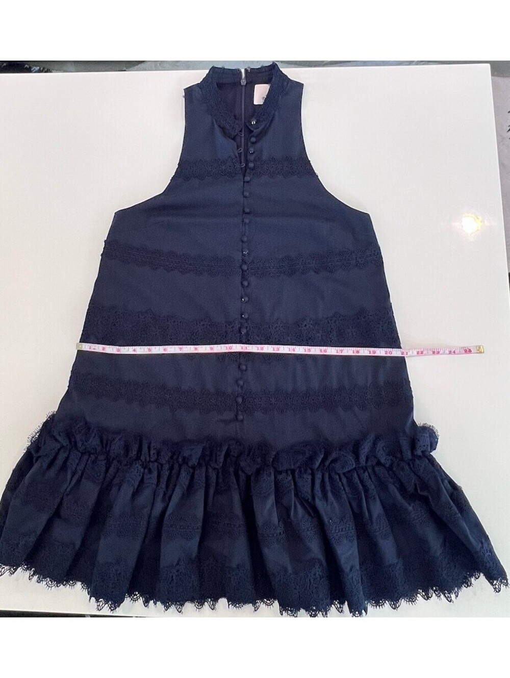 $445 Cinq à Sept Women's Blue Tiered Lace High Neck Button-Front Malena Dress 4 - Picture 9 of 16